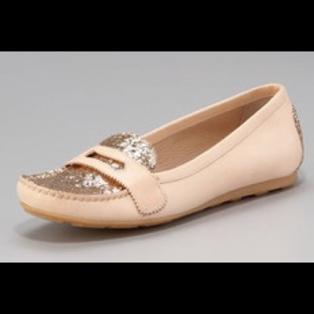 NEW Stuart Weitzman Glitter Penny Leather Loafers